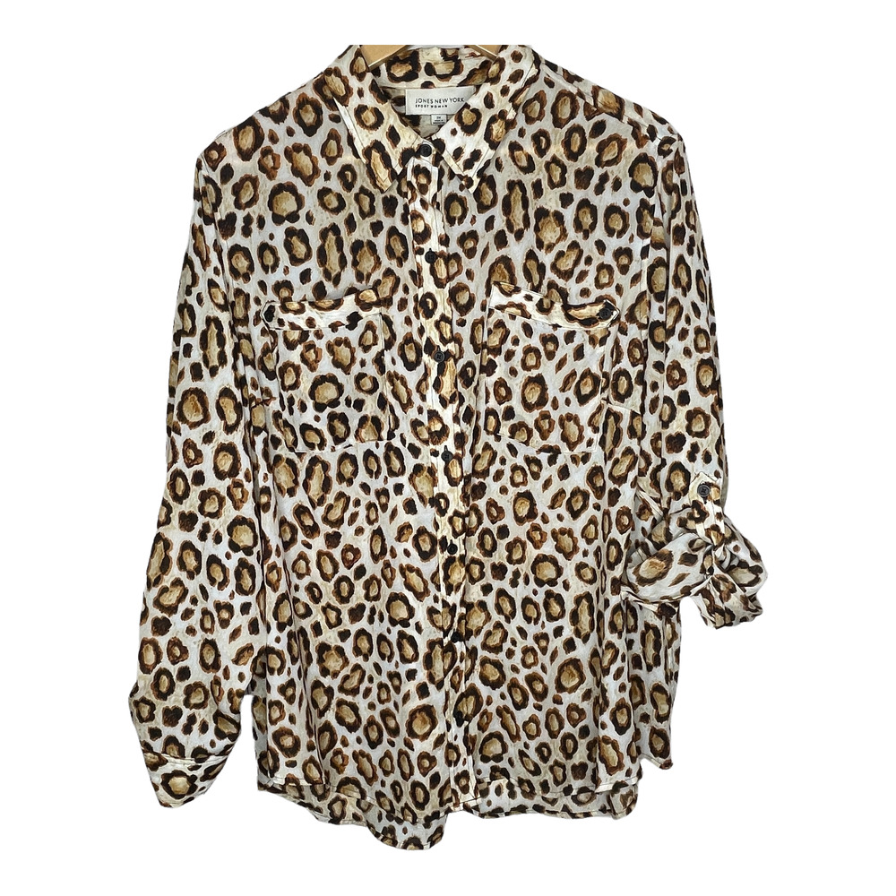 Leopard Print Button Down Jones of New York Shirt Size 2X
